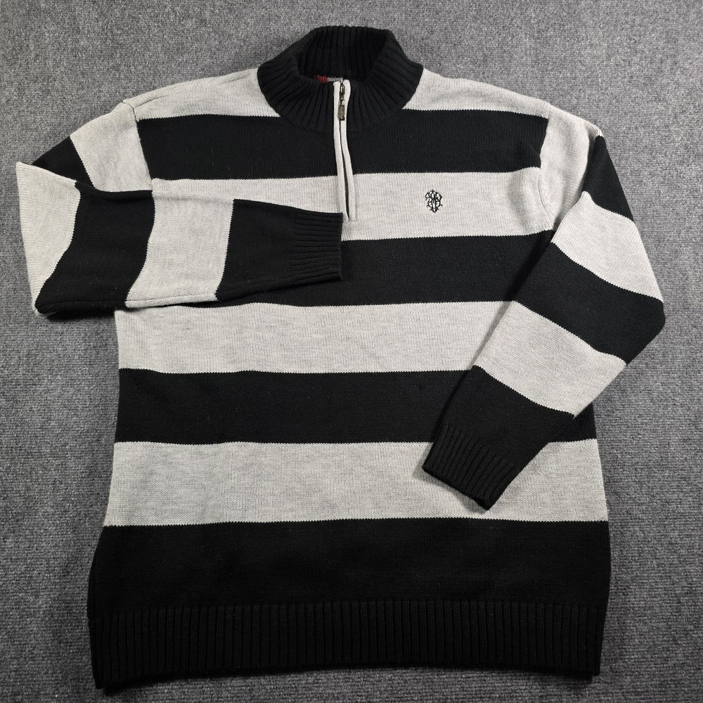 Southpole Striped Quarter Zip Sweater Black Gray 5XL Big Tall Knit Pullover